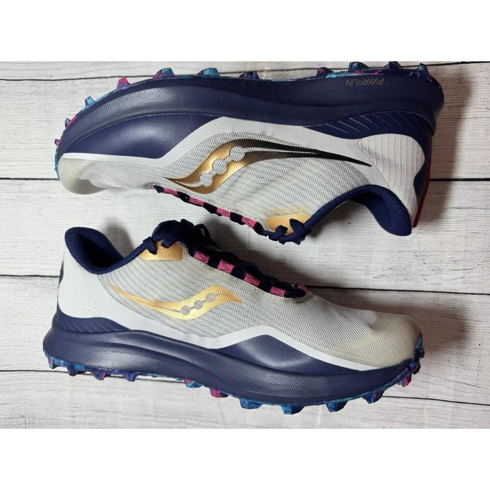 Saucony Peregrine 12 Blue Gold Pink Trail Running Sneakers Womens Sz 9.5
